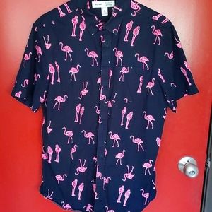 Old Navy pink flamingos pattern shirt